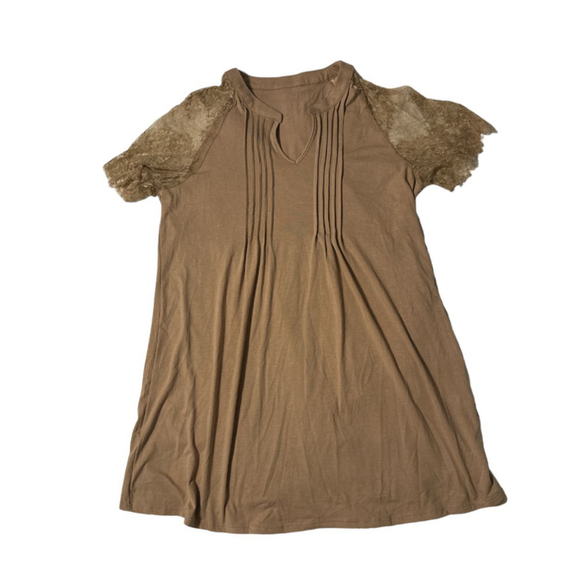 SHEIN Privé Plus Contrast Lace Raglan Sleeve Fold Pleated Detail Dress 1x - Picture 6 of 7